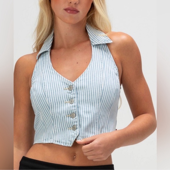 Levi's Tops - Levis Bria Woman's Denim Corset Halter Top Size Large Festival Summer Party NWT